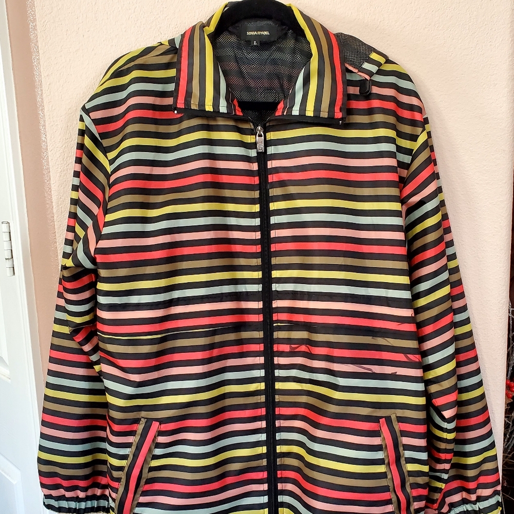 Sonia Rykiel Designer Spring Stripe Unisex windbreaker rain jacket Orig 325 Lg